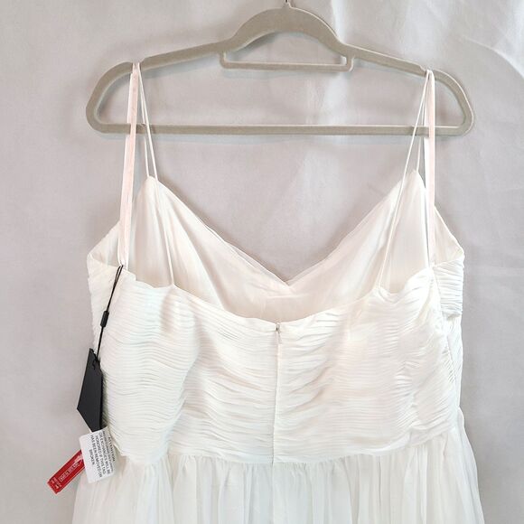 New MAC DUGGAL 2650 (XL) White Chiffon Spaghetti Strap Pleated Bodice Midi Dress - Picture 7 of 16